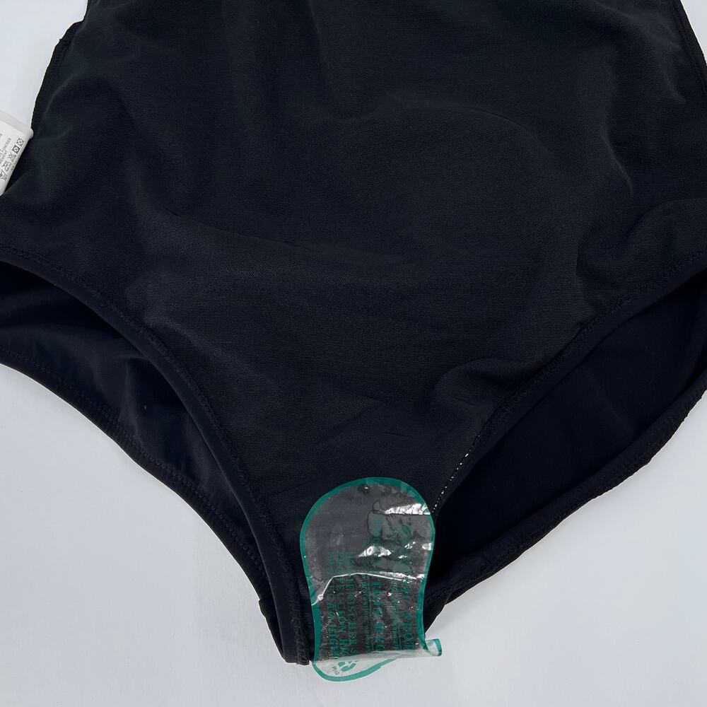 PROFILE BY GOTTEX One Piece Swimsuit Women 10 Black Daisy Ruffle Scoop Neck New - Picture 9 of 12